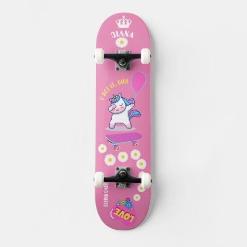 Unicorn on skateboard with personalized captions