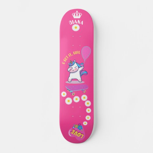 Unicorn on skateboard with personalized captions