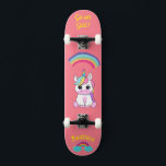 Unicorn on skateboard with personalized captions<br><div class="desc">Unicorn on skateboard with personalized captions Unicorn Personalized Skateboard CLICK on PERSONALIZE TEMPLATE OPTION AND ENTER the NAME. you can also custom other caption. Cool skateboard designed with vivid colors and for the background and a funky unicorn riding a skateboard. This Skateboard makes a great gift idea for a unicorn...</div>