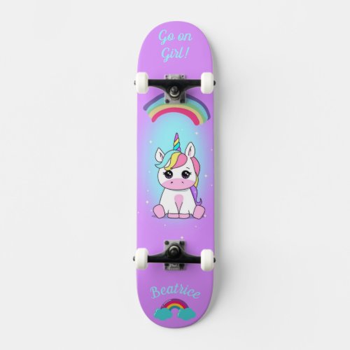 Unicorn on skateboard with personalized captions