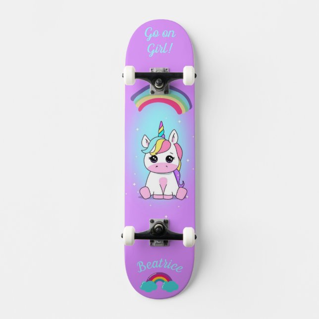 Unicorn on skateboard with personalized captions (Front)