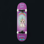 Unicorn on skateboard with personalized captions<br><div class="desc">Unicorn on skateboard with personalized captions Unicorn Personalized Skateboard CLICK on PERSONALIZE TEMPLATE OPTION AND ENTER the NAME. you can also custom other caption. Cool skateboard designed with vivid colors and for the background and a funky unicorn riding a skateboard. This Skateboard makes a great gift idea for a unicorn...</div>