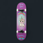 Unicorn on skateboard with personalized captions<br><div class="desc">Unicorn on skateboard with personalized captions Unicorn Personalized Skateboard CLICK on PERSONALIZE TEMPLATE OPTION AND ENTER the NAME. you can also custom other caption. Cool skateboard designed with vivid colors and for the background and a funky unicorn riding a skateboard. This Skateboard makes a great gift idea for a unicorn...</div>