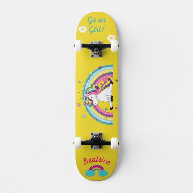 Unicorn on skateboard with personalized captions (Front)