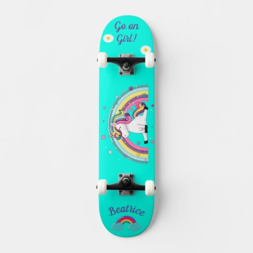 Unicorn on skateboard with personalized captions