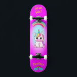 Unicorn on skateboard with personalized captions<br><div class="desc">Unicorn on skateboard with personalized captions Unicorn Personalized Skateboard CLICK on PERSONALIZE TEMPLATE OPTION AND ENTER the NAME. you can also custom other caption. Cool skateboard designed with vivid colors and for the background and a funky unicorn riding a skateboard. This Skateboard makes a great gift idea for a unicorn...</div>