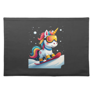 Unicorn on Snowboard - Funny Ski and Wintersports Cloth Placemat
