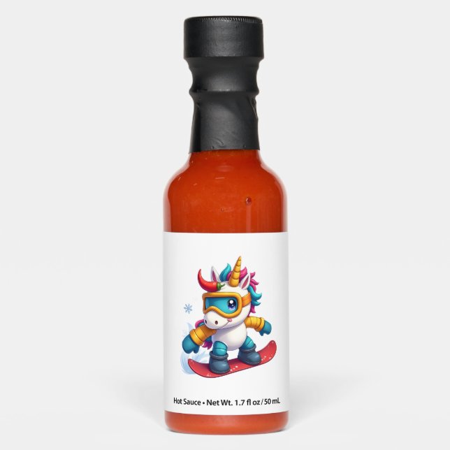 Unicorn on Snowboard - Funny Ski and Wintersports  Hot Sauces (Front)