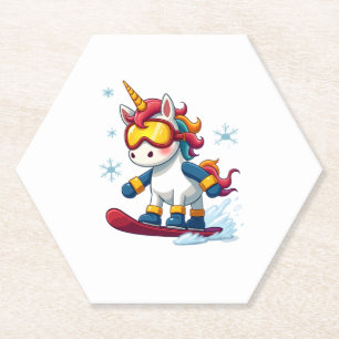 Unicorn on Snowboard - Funny Ski and Wintersports Paper Coaster