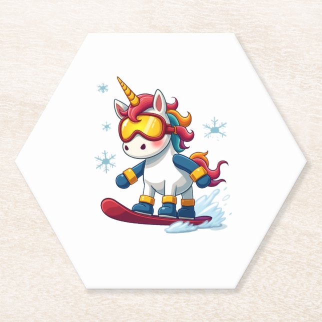 Unicorn on Snowboard - Funny Ski and Wintersports  Paper Coaster (Front)
