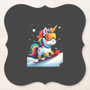 Unicorn on Snowboard - Funny Ski and Wintersports Paper Coaster