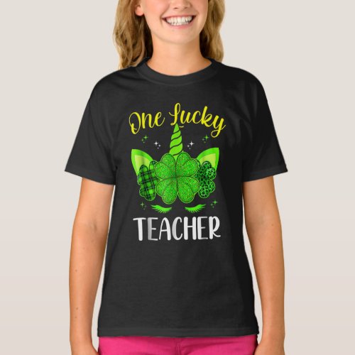 Unicorn One Lucky Teacher Happy St Patricks Day T_Shirt
