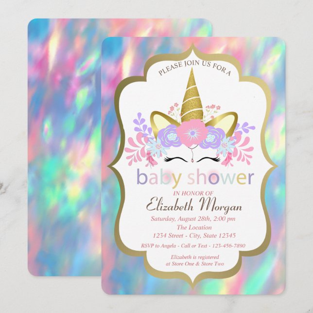 Unicorn,Opal,Holographic Baby Shower  Invitation (Front/Back)