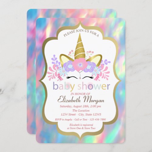 UnicornOpalHolographic Baby Shower  Invitation