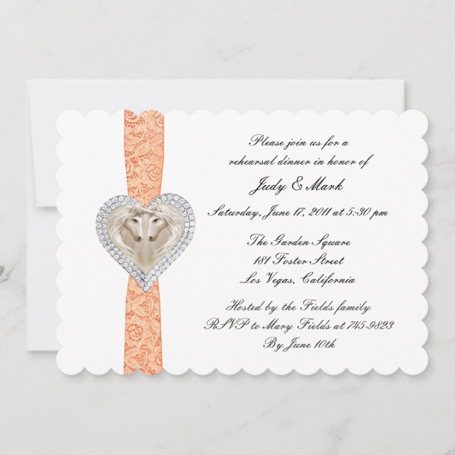 Unicorn Orange Lace Rehearsal Dinner Invitation (Front)