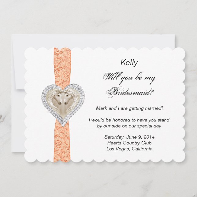 Unicorn Orange Lace Wedding Bridesmaid Card (Front)