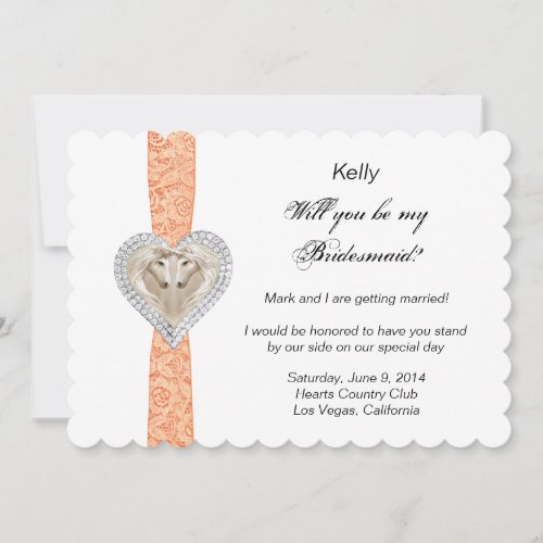 Unicorn Orange Lace Wedding Bridesmaid Card