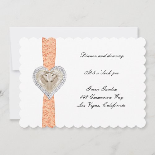 Unicorn Orange Lace Wedding Reception Card