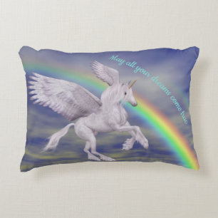 Unicorn Over Rainbow Dreams Inspirational  Accent Pillow