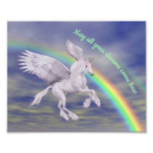 Unicorn Over Rainbow Dreams Inspirational Photo Print