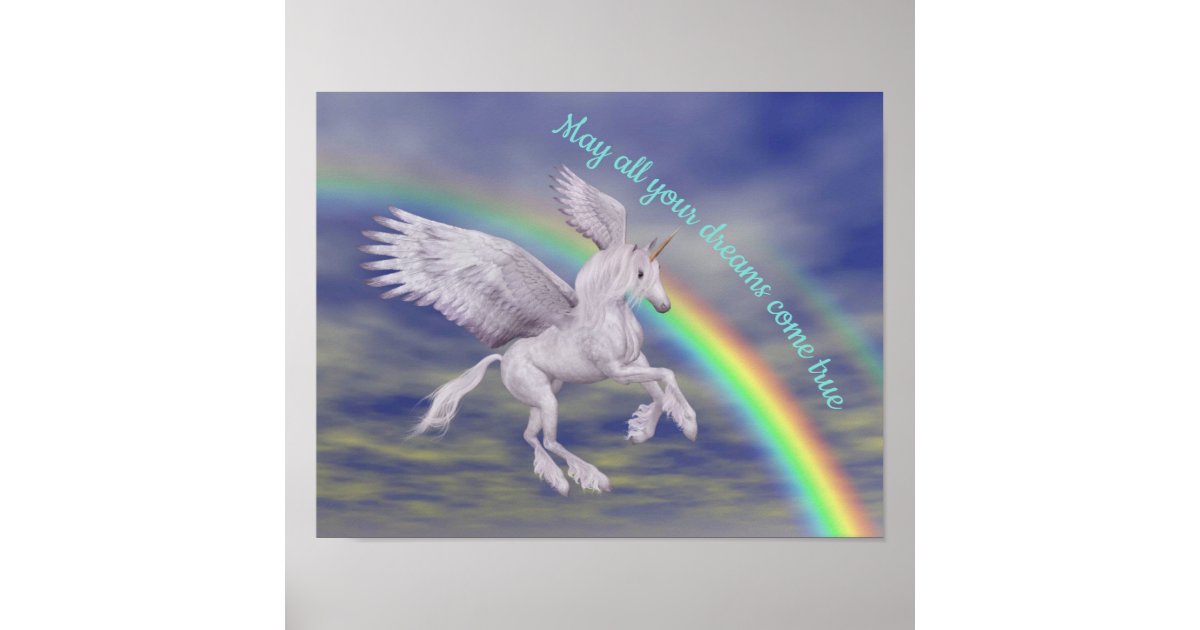 Unicorn Over Rainbow Dreams Inspirational Poster | Zazzle