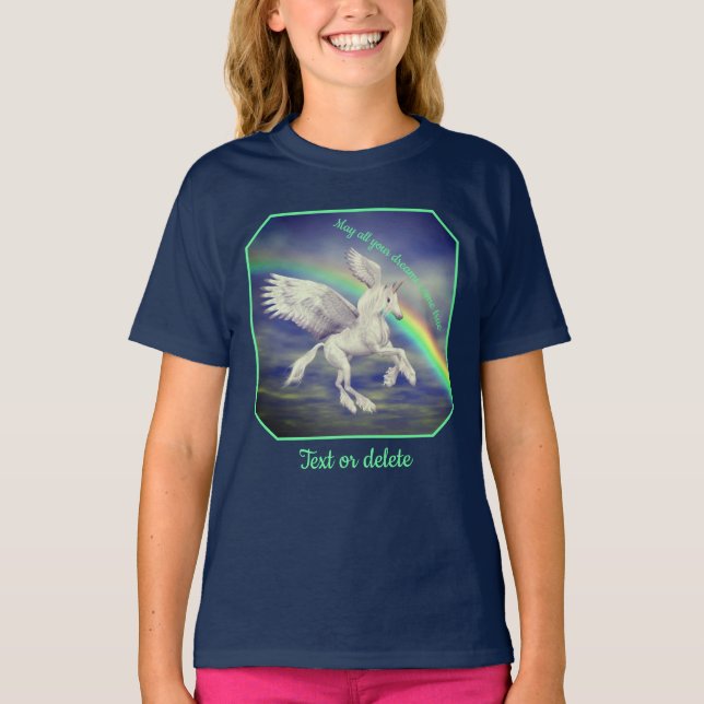 Unicorn Over Rainbow Dreams Inspirational  T-Shirt (Front)