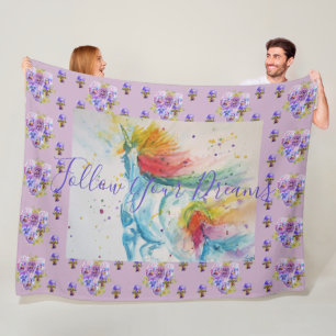 Unicorn Painting Dreams Purple art Fleece Blanket