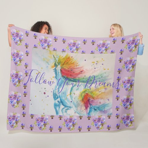 Unicorn Painting Dreams Purple art Fleece Blanket