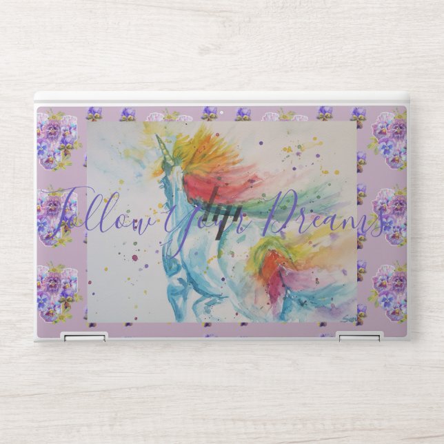 Unicorn Painting Follow Dreams Floral Laptop Skin (Front)