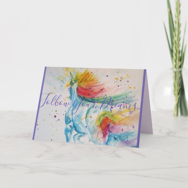Unicorn Painting Follow Your Dreams Birthday Card (Front)
