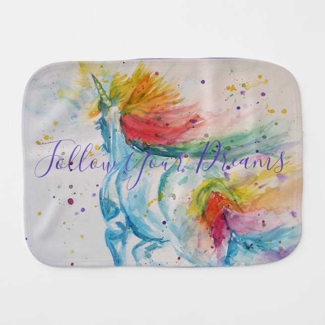 Unicorn Painting Follow Your Dreams Burp Cloth (Front Horizontal)