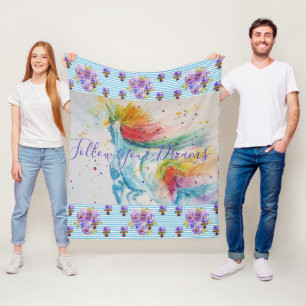 Unicorn Painting Follow Your Dreams Fleece Blanket