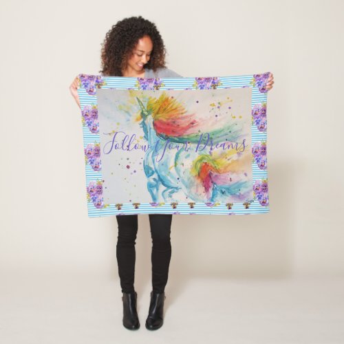 Unicorn Painting Follow Your Dreams Fleece Blanket