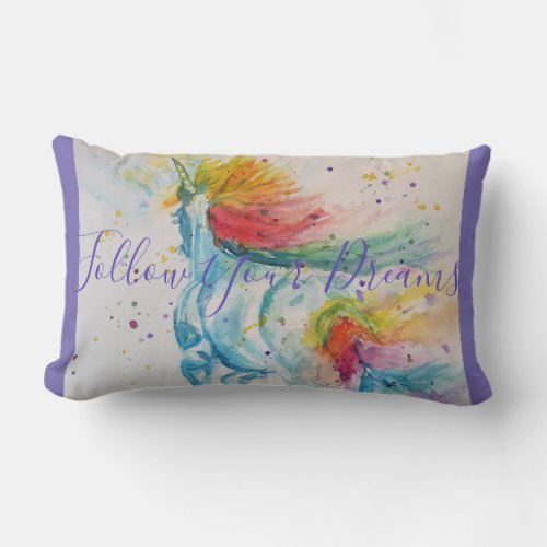 Unicorn Painting Follow Your Dreams Lumbar Pillow