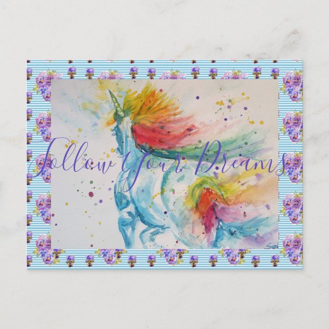 Unicorn Painting Follow Your Dreams PostCard (Front)