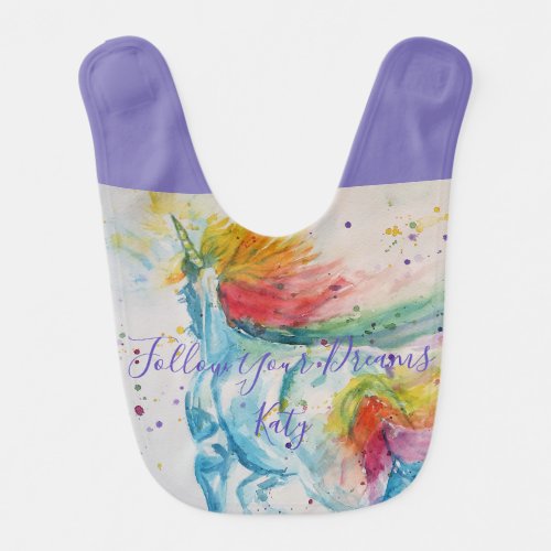 Unicorn Painting Follow Your Dreams Watercolour Baby Bib