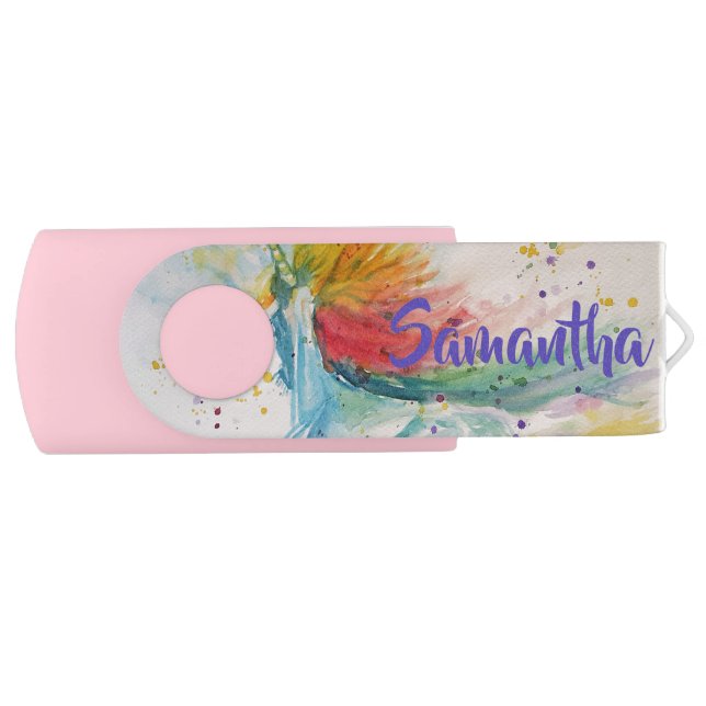Unicorn Painting Girls Customizable Name USB Stick Flash Drive (Front)