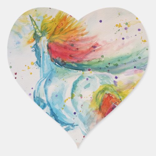 Unicorn Painting Watercolor Painting Rainbow Art Heart Sticker