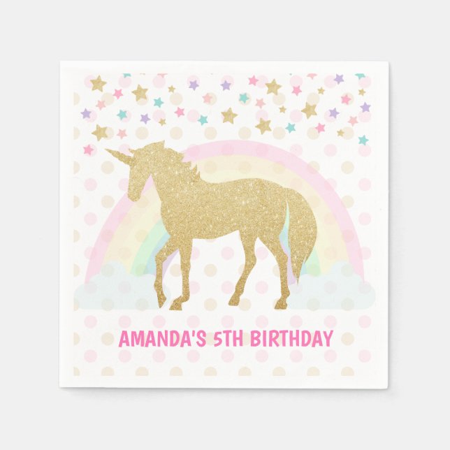 Unicorn Paper Napkins, Gold Unicorn Napkins (Front)