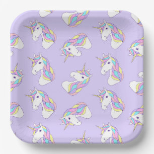 Unicorn Paper Plates, Mythical Purple Party Plates