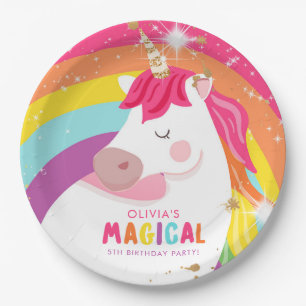 Unicorn Paper Plates Pink Rainbow Magical Birthday