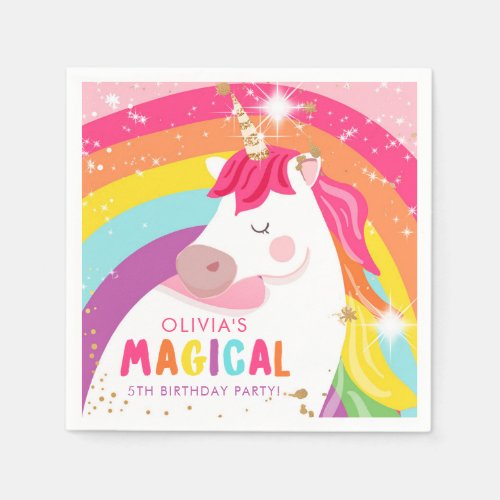 Unicorn Paper Plates Pink Rainbow Magical Birthday Napkins