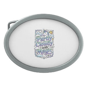 Unicorn Partly Cloudy with Magic Commercial Vector Belt Buckle