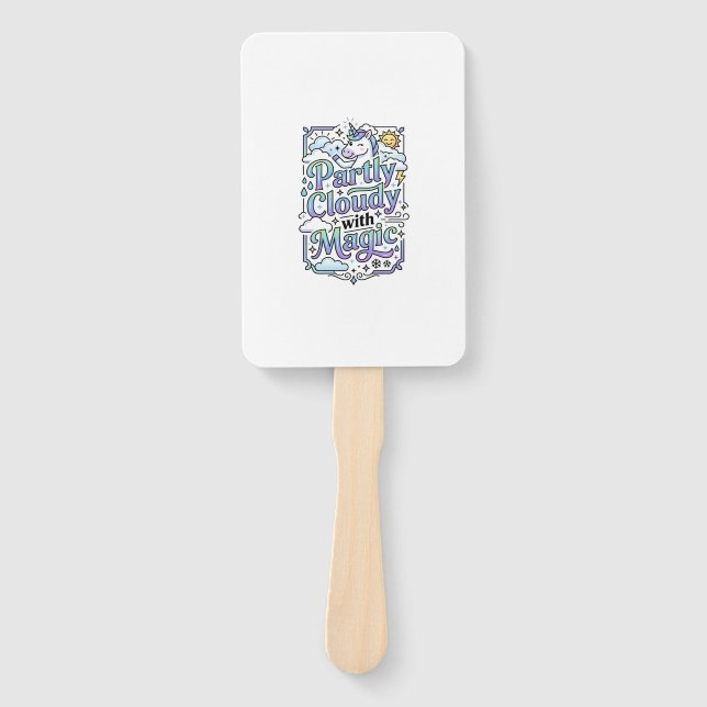 Unicorn Partly Cloudy with Magic Commercial Vector Hand Fan (Front)