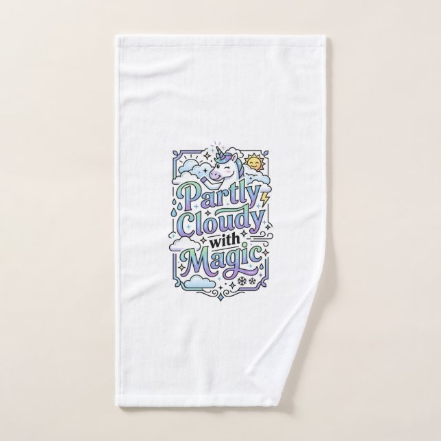 Unicorn Partly Cloudy with Magic Commercial Vector Hand Towel (Hand Towel)