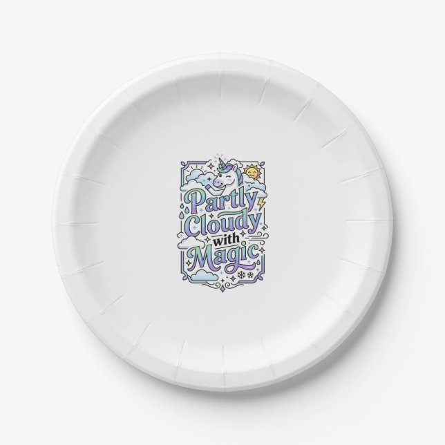 Unicorn Partly Cloudy with Magic Commercial Vector Paper Plates (Front)