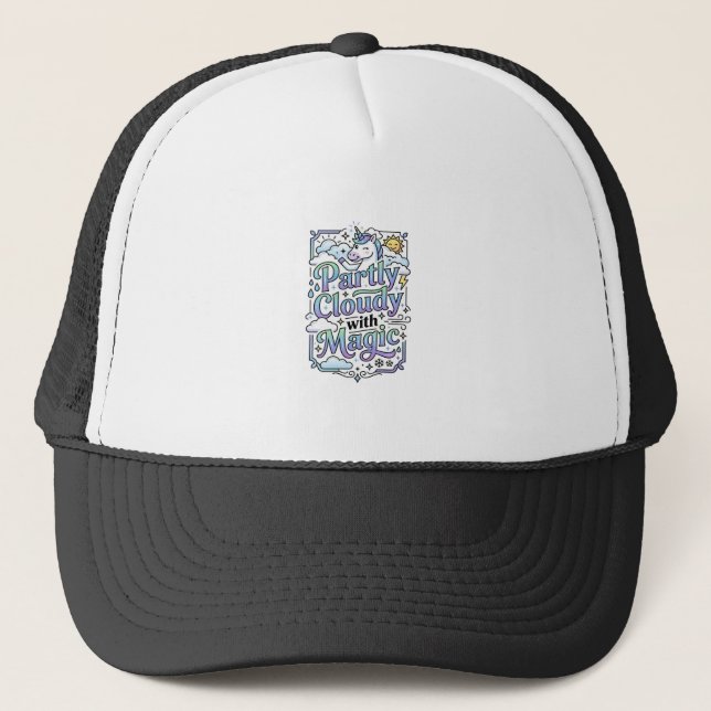 Unicorn Partly Cloudy with Magic Commercial Vector Trucker Hat (Front)