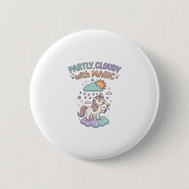 Unicorn Partly Cloudy with Magic Trendy T-Shirt De Button (Front)