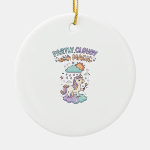 Unicorn Partly Cloudy with Magic Trendy T-Shirt De Ceramic Ornament
