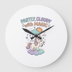 Unicorn Partly Cloudy with Magic Trendy T-Shirt De Large Clock